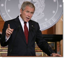 President George W. Bush gestures as he answers a question during a joint press availability with Italian Prime Minister Silvio Berlusconi Thursday, June 12, 2008, at the Villa Madama in Rome. White House photo by Chris Greenberg