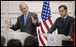 President George W. Bush and President Nicolas Sarkozy of France, participate in a joint press availability Saturday, June 14, 2008, at the Elysée Palace in Paris. In speaking of the country, President Bush told his counterpart, "You are not only our first friend, you've been a consistent friend, and the meetings here have reconfirmed and strengthened our friendship between our countries and our personal friendship." White House photo by Eric Draper