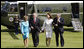 President George W. Bush and Laura Bush are met by U.S. Ambassador Robert Holmes Tuttle and his wife, Maria, Sunday, June 16, 2008, on their arrival to the ambassador's residence Winfield House in London. White House photo by Eric Draper