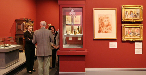 Mrs. Laura Bush is given a tour of the paintings and personal artifacts at the Marie Antoinette Exhibit at The Grand Palais Sunday, June 15, 2008, in Paris. White House photo by Shealah Craighead