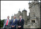 President George W. Bush is joined by Northern Ireland First Minister Peter Robinson, left, and Deputy First Minister Martin McGuinness as they meet with reporters Monday, June 16. 2008, following their meeting at Stormont Castle in Belfast, Northern Ireland. White House photo by Chris Greenberg