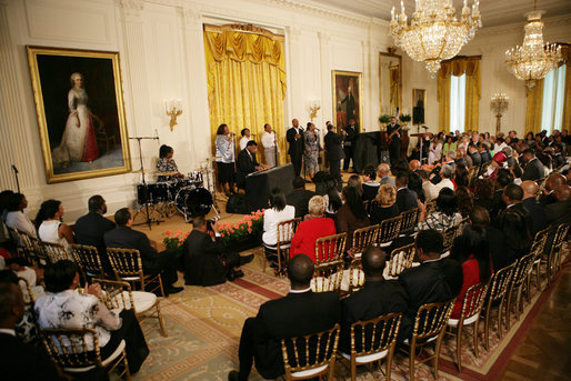 Entertainers perform in the East Room during a celebration to honor Black Music Month, Tuesday, June 17, 2008, at the White House. White House photo by Luke Sharrett