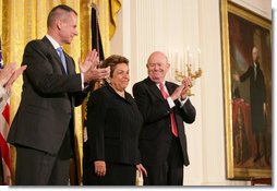 Donna Shalala is applauded by fellow recipients of the Presidential Medal of Freedom Thursday, June 19, 2008, as she is honored by President George W. Bush at ceremonies in the East Wing of the White House. White House photo by Shealah Craighead