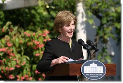 Mrs. Laura Bush speaks during a celebration of World Refugee Day Friday, June 20, 2008, at the White House. Said Mrs. Bush, "In the past 30 years, the United States has accepted some 2.7 million refugees. And this year, we'll take in as many as 70,000 displaced men, women and children. World Refugee Day is a chance to commemorate these humanitarian commitments. And it's an opportunity to thank the men and women who've worked to make these commitments possible." White House photo by Shealah Craighead