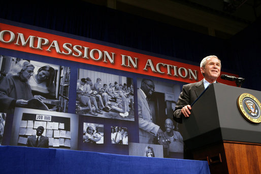 President George W. Bush delivers remarks to the Office of Faith-Based and Community Initiatives National Conference Thursday, June 26, 2008, in Washington, D.C. White House photo by Chris Greenberg