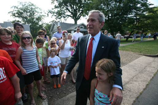 President George W. Bush unexpectedly drops by Mabry Meadors 7th birthday party Tuesday, July 1, 2008 in Little Rock Arkansas. White House photo by Joyce N. Boghosian