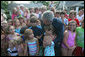 President George W. Bush unexpectedly drops by Mabry Meadors 7th birthday party Tuesday, July 1, 2008 in Little Rock Arkansas. White House photo by Joyce N. Boghosian