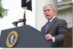 President George W. Bush delivers remark at Monticello's 46th Annual Independence Day Celebration and Naturalization Ceremony Friday, July 4. 2008, in Charlottesville, VA.  White House photo by Joyce N. Boghosian