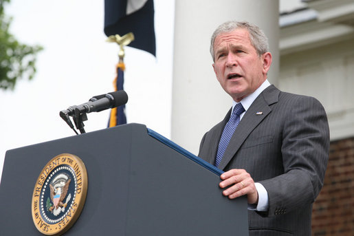 President George W. Bush delivers remark at Monticello's 46th Annual Independence Day Celebration and Naturalization Ceremony Friday, July 4. 2008, in Charlottesville, VA. White House photo by Joyce N. Boghosian