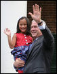 President George W. Bush holds Julia White Freeman, formerly of China, after she took the Oath of Citizenship at Monticello's 46th Annual Independence Day Celebration and Naturalization Ceremony Friday, July 4. 2008, in Charlottesville, VA. White House photo by Joyce N. Boghosian