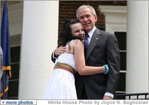 President George W. Bush  congratulates  new United States Citizens at Monticello's 46th  Annual Independence Day Celebration and Naturalization Ceremony Friday, July 4. 2008, in Charlottesville, VA. White House photo by Joyce N Boghosian