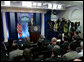 President George W. Bush answers a reporter's question during a news conference Tuesday, July 15, 2008, in the James S. Brady Press Briefing Room of the White House. White House photo by Joyce N. Boghosian