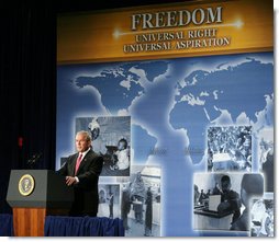 President George W. Bush delivers remarks on the Freedom Agenda Thursday, July 24, 2008, in Washington, D.C.  White House photo by Chris Greenberg