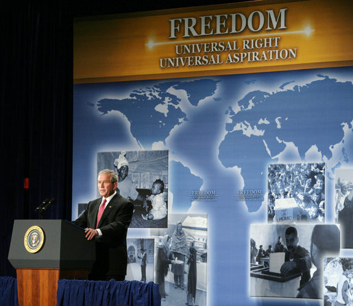 President George W. Bush delivers remarks on the Freedom Agenda Thursday, July 24, 2008, in Washington, D.C. White House photo by Chris Greenberg