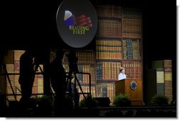 Mrs. Laura Bush addresses 5,400 participants on Monday, July 28, 2008 at the Fifth Annual Reading First National Conference at the Gaylord Opryland Resort & Convention Center in Nashville, Tenn.  White House photo by Shealah Craighead