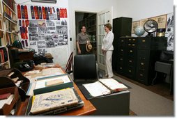 Mrs. Laura Bush is shown the office of Mrs. Carl Sandburg by Jill Hamilton-Anderson during a tour Monday, July 28, 2008, of the Carl Sandburg Home National Historic Site in Flat Rock, N.C. White House photo by Shealah Craighead