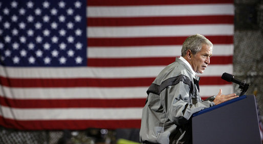 President George W. Bush delivers his remarks to U.S. Army military personnel stationed at the U.S. Army Garrison-Yongsan Wednesday, August 6, 2008, in Seoul, South Korea. White House photo by Eric Draper