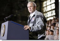 President George W. Bush delivers his remarks to U.S. Army military personnel stationed at the U.S. Army Garrison-Yongsan Wednesday, August 6, 2008, in Seoul, South Korea.  White House photo by Eric Draper