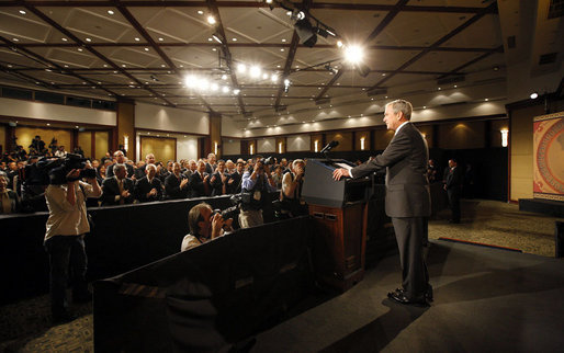 President George W. Bush delivers remarks at the Queen Sirikit National Convention Center Thursday, August 7, 2008, in Bangkok. White House photo by Eric Draper