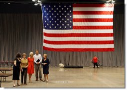 Mrs. Laura Bush and Mrs. Cindy McCain visit the Minneapolis Convention Center Monday, September 1, 2008, in an effort to bring attention to the work that volunteers are doing to support the victims of Hurricane Gustav. White House photo by Shealah Craighead