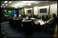 President George W. Bush participates in a video teleconference briefing on Hurricane Ike Saturday, Sept. 13, 2008, with officials from the National Hurricane Center, the Department of Homeland Security and FEMA. The briefing took place in the Situation Room of the White House. White House photo by Chris Greenberg