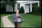 President George W. Bush makes a statement to the press concerning Hurricane Ike Saturday, Sept. 13, 2008, after a video teleconference briefing in the Situation Room with officials from the National Hurricane Center, the Department of Homeland Security and FEMA. White House photo by Chris Greenberg