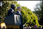 President George W. Bush stands with President John Agyekum Kufuor of Ghana Monday, Sept. 15, 2008, during a South Lawn Arrival Ceremony for the African leader at the White House. White House photo by David Bohrer