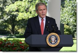 President George W. Bush delivers a statement on the economy Thursday, Sept. 18, 2008, in the Oval Colonnade of the White House. Said the President, "Our financial markets continue to deal with serious challenges. As our recent actions demonstrate, my administration is focused on meeting these challenges. The American people can be sure we will continue to act to strengthen and stabilize our financial markets and improve investor confidence." White House photo by Joyce N. Boghosian