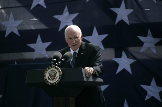 Vice President Dick Cheney speaks to a crowd of over three thousand during the commemoration of 145th anniversary of the Battle of Chickamauga at McLemore's Cove, Georgia. The 1863 battle claimed more than 30,000 lives between the Union and Confederate armies. Cheney's great-grandfather Samuel Fletcher Cheney fought in the 1863 Civil War battle as part of the 21st Ohio Volunteer Infantry. White House photo by David Bohrer