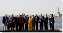 President George W. Bush and Mrs. Laura Bush participate in a photo opportunity with dissidents Tuesday, Sept. 23, 2008, on Governors Island in New York. White House photo by Eric Draper