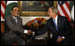 President George W. Bush shakes hands with President Asif Ali Zardari of Pakistan during their meeting Tuesday, Sept. 23, 2008, at The Waldorf-Astoria Hotel in New York. Said President Bush, "Pakistan is an ally, and I look forward to deepening our relationship. Your words have been very strong about Pakistan's sovereign right and sovereign duty to protect your country, and the United States wants to help." White House photo by Eric Draper