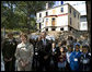 Mrs. Laura Bush stands with children from the Adam Clayton Powell Jr. Elementary School (P.S. 153) and the Boys and Girls Club of Harlem as she addresses media after participating in a First Bloom program at the Hamilton Grange National Memorial in New York City, Sept. 24, 2008. The plantings are part of the restoration efforts at the historic home of Alexander Hamilton. White House photo by Chris Greenberg