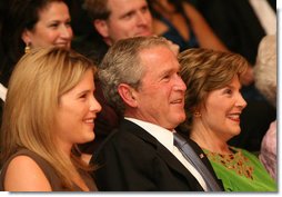 President George W. Bush, Mrs.Laura Bush and their daughter, Jenna Hager are seen together at the Library of Congress Friday evening, Sept. 26, 2008 in Washington, D.C., during the 2008 National Book Festival Gala Performance, an annual event celebrating books and literature. White House photo by Joyce N. Boghosian