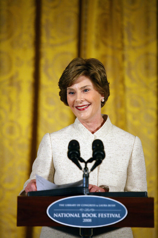 Mrs. Laura Bush delivers remarks during the National Book Festival Breakfast Saturday, Sept. 27, 2008, in the East Room of the White House. White House photo by Joyce N. Boghosian