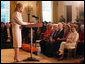 Mrs. Laura Bush and daughter Jenna Hager listen to author Jan Brett during the National Book Festival Breakfast Saturday, Sept. 27, 2008, in the East Room of the White House. White House photo by Joyce N. Boghosian