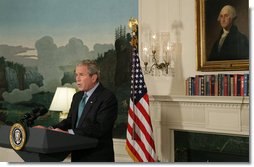 President George W. Bush delivers a statement at the White House Tuesday, Sept. 30, 2008, regarding the economic rescue plan. Said the President, "We're at a critical moment for our economy, and we need legislation that decisively address the troubled assets now clogging the financial system, helps lenders resume the flow of credit to consumers and businesses, and allows the American economy to get moving again." White House photo by Chris Greenberg