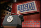 President George W. Bush addresses his remarks to guests Wednesday evening, Oct. 1, 2008, at the United Services Organization (USO) World Gala in Washington, D.C. White House photo by Chris Greenberg