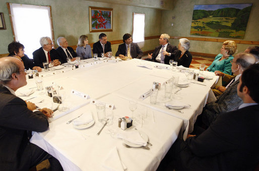 President George W. Bush meets with Cuban American community leaders Friday, Oct. 10, 2008, at Havana Harry's restaurant in Coral Gables, Fla. White House photo by Eric Draper