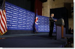 President George W. Bush delivers remarks on the economy during a visit Friday, Oct. 17, 2008, to the United States Chamber of Commerce. Said the President, "As we work to resolve the current crisis, we must also work to ensure that this situation never happens again. Above all, that requires updating the way we regulate America's financial system. Our 21st century global economy continues to be regulated by laws written in the 20th century. Secretary Paulson has proposed a detailed blueprint for modernizing these regulations. Others have put forward good suggestions. Enacting these ideas into law must be a top priority for the next President and the next Congress." White House photo by Eric Draper