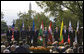 Joined on stage by U.S. Secretary of State Condoleezza Rice, Director Michael Chertoff of the Department of Homeland Security, left, and ambassadors of countries joining the Visa Waiver program, President George W. Bush delivers a statement on the program Friday, Oct. 17, 2008, in the Rose Garden of the White House. Said the President, "I'm pleased to stand with the representatives of seven countries -- the Czech Republic, Estonia, Hungary, Latvia, Lithuania, Slovakia, and South Korea -- that have met the requirements to be admitted to the United States Visa Waiver Program. Soon the citizens of these nations will be able to travel to the United States for business or tourism without a visa. I congratulate these close friends and allies on this achievement, and I thank you for joining us here." White House photo by Joyce N. Boghosian