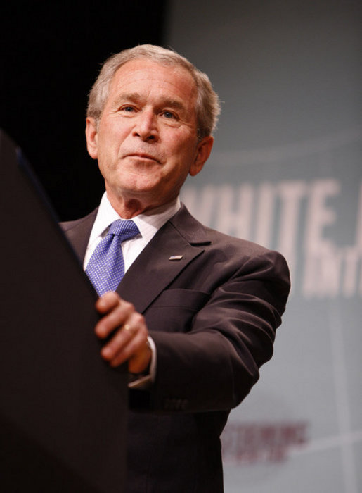 President George W. Bush delivers remarks at the White House Summit on International Development Tuesday, Oct. 21, 2008, in Washington, D.C. President Bush said in his remarks, "This is a summit to herald the outstanding work being done to lift up souls in need. I appreciate the fact that folks in this room represent thousands that are replacing disease with health, dependency with self-reliance, and despair with hope." White House photo by Eric Draper