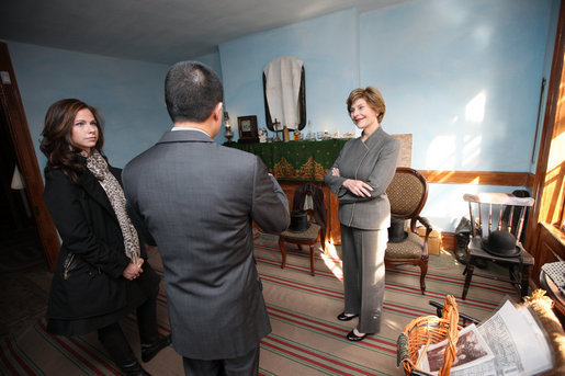 Mrs. Laura Bush visits the Lower East Side Tenement Museum in New York City, Friday, Oct. 24, 2008, with her daughter, Barbara Bush. The tour is led by Mr. David Eng, Vice President of Public Affairs, of the museum. The museum received a Preserve America Presidential Award in may and was awarded a National Medal for Museum and Library Services last month for its work in helping to preserve the immigrant history that shapes our country. White House photo by Chris Greenberg