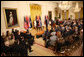 President George W. Bush addresses his remarks to invited guests Friday, Oct. 24, 2008 in the East Room of the White House, prior to signing the NATO accession protocols in support of the nations of Albania and Croatia to join the NATO alliance. White House photo by Chris Greenberg