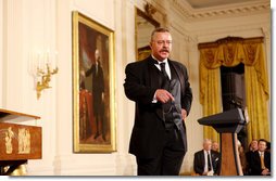 Theodore Roosevelt impersonator Joe Wiegand performs Monday evening, Oct. 27, 2008 in the East Room of the White House, during a celebration of the 150th birthday of Theodore Roosevelt, 26th President of the United States. White House photo by Chris Greenberg