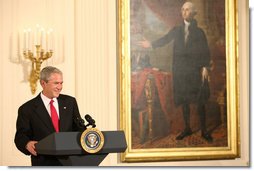 President George W. Bush welcomes guests Monday evening, Oct. 27, 2008 to the East Wing of the White House, to celebrate the 150th birthday and contributions of Theodore Roosevelt, the 26th President of the United States. White House photo by Chris Greenberg