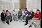 Mrs. Laura Bush visits with Mr. Jim Kelly, CEO and co-president of Catholic Charities Archdiocese of New Orleans, left; homeowner Mrs. Joeretta Roman, Ms. Nancy Parlin, Consociate Candidate, Sisters of St. Joseph of the Province of St. Paul, third from left; Mr. Ashton Johnson, student YouthBuild Helping Hands; Mr. Doug O'Dell, Federal Coordinator, Office of the Federal Coordinator for Gulf Coast Rebuilding, 2nd right, and Mr. Kevin Fitzpatrick, Volunteer Housing Coordinator, Operation Helping Hands, right, Thursday, October 30, 2008, in New Orleans, La., during a tour of the home of Joretta Roman which is being rennovated by Catholic Charities Operation Helping Hands after sustaining damage from Hurricane Katrina. White House photo by Chris Greenberg