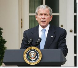 President George W. Bush delivers a statement on the 2008 president election from the Rose Garden Wednesday, Nov. 5, 2008, at the White House. Said the President, "A long campaign has now ended, and we move forward as one nation. We're embarking on a period of change in Washington, yet there are some things that will not change. The United States government will stay vigilant in meeting its most important responsibility -- protecting the American people. And the world can be certain this commitment will remain steadfast under our next Commander-in-Chief." White House photo by Joyce N. Boghosian