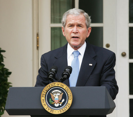 President George W. Bush delivers a statement on the 2008 president election from the Rose Garden Wednesday, Nov. 5, 2008, at the White House. Said the President, "A long campaign has now ended, and we move forward as one nation. We're embarking on a period of change in Washington, yet there are some things that will not change. The United States government will stay vigilant in meeting its most important responsibility -- protecting the American people. And the world can be certain this commitment will remain steadfast under our next Commander-in-Chief." White House photo by Joyce N. Boghosian