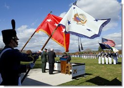 Vice President Dick Cheney is joined by Virginia Military Institute Superintendent General J.H. Binford Peay III, center left, for the posting of the colors Saturday, Nov. 8, 2008, during a parade by the VMI Corps of Cadets in Lexington, Va. White House photo by David Bohrer