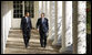 President George W. Bush and President-elect Barack Obama walk the Colonnade to the Oval Office Monday, Nov. 10, 2008, as the President and Mrs. Laura Bush welcomed the President-elect and his wife, Michelle, to the White House. White House photo by Eric Draper